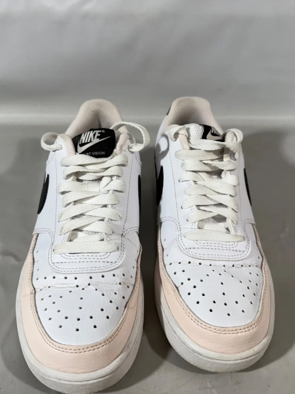 Nike Court Vision Low White Light Soft Pink Black Low Top Sneaker Sz 7 FD02585